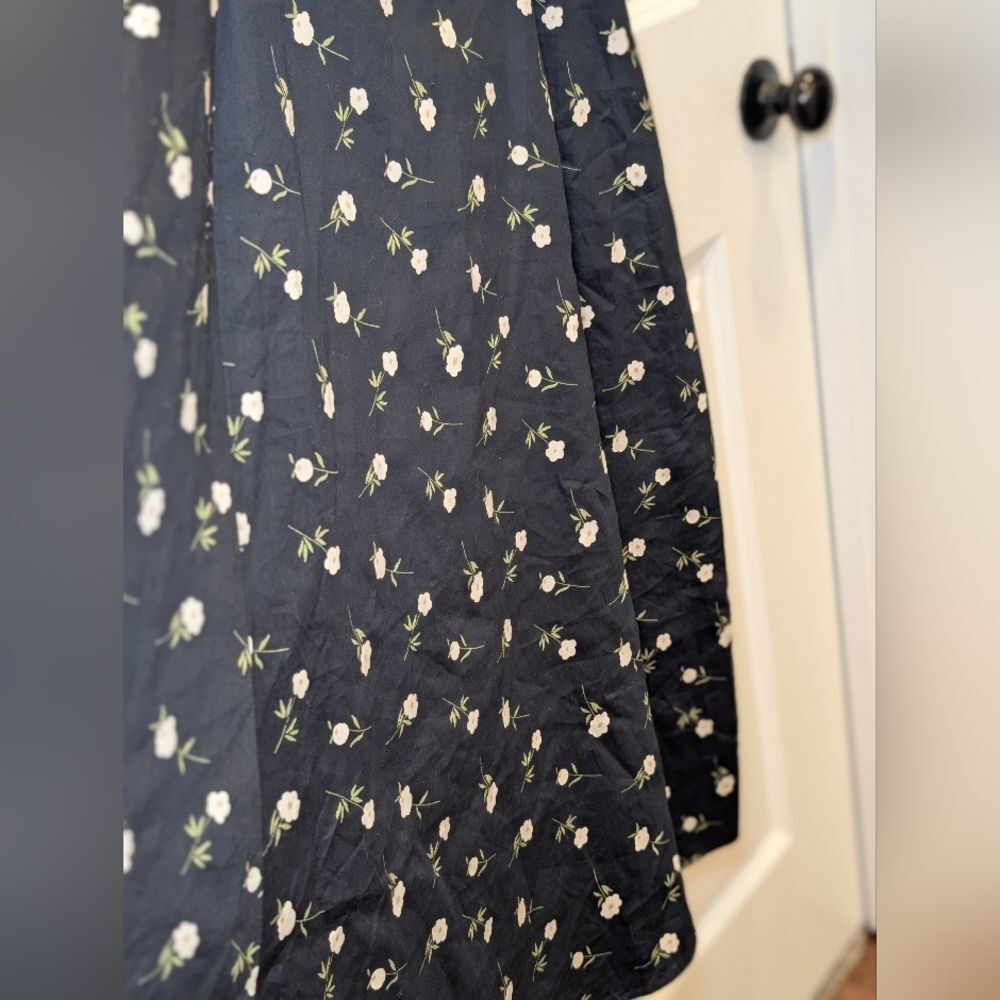 Ann Taylor Factory Black Floral Midi Dress Cotton Size 16 Poetcore Modern Craft - Picture 7 of 10